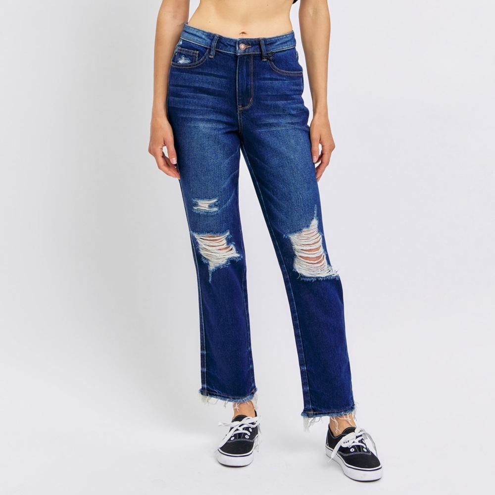 High-Waisted Rigid Magic Heavy Destroy Straight Leg Jeans
